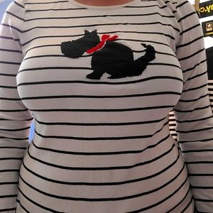 White Shirt with Black Stripes and Beaded Scottie